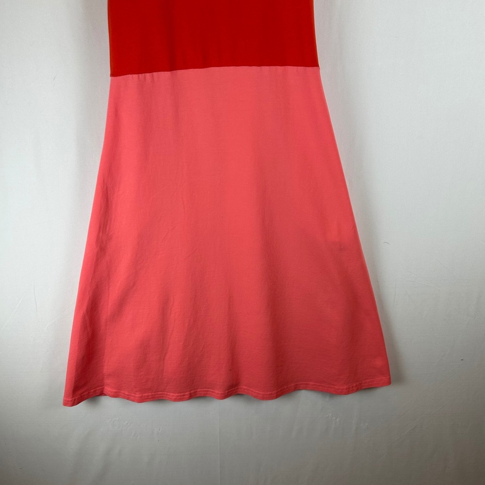 Pact Organic Cotton Colorblock Fit and Flare Dress Orange Pink Strappy Back L - Picture 9 of 11